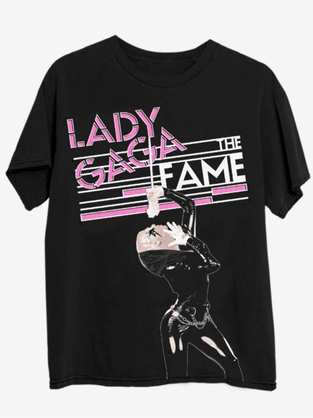 Hot Topic Lady Gaga The Fame Black Tee with Pink & White Graphics